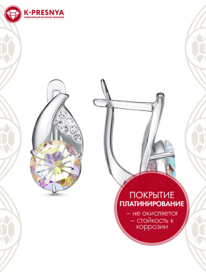 Серьги бижутерия, покрытие - платинирование, вставка - стекло ювелирное preciosa, фианит (недрагоценный камень)