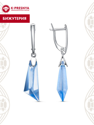 Серьги бижутерия, покрытие - платинирование, вставка - стекло ювелирное собственной огранки