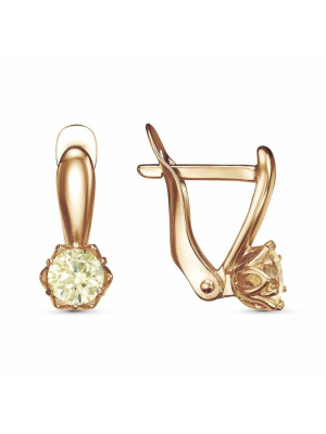 Серьги бижутерия, покрытие - золочение, вставка - фианит (недрагоценный камень)