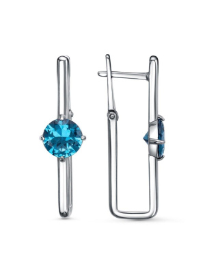 Серьги серебро 925 пробы, покрытие - платинирование, вставка - искусственная шпинель