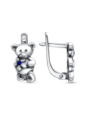 Серьги бижутерия, покрытие - серебрение с оксидированием, вставка - стекло ювелирное preciosa