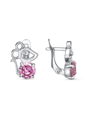 Серьги бижутерия, покрытие - платинирование, вставка - фианит (недрагоценный камень)