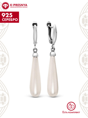 Серьги серебро 925 пробы, покрытие - оксидирование, вставка - имитация жемчуга