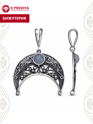 Подвеска бижутерия, покрытие - серебрение с оксидированием, вставка - стекло ювелирное собственной огранки