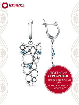 Серьги бижутерия, покрытие - серебрение с оксидированием, вставка - стекло ювелирное preciosa