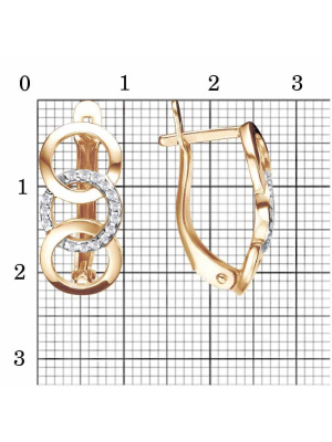 Серьги серебро 925 пробы, покрытие - золочение, выборочное родирование, вставка - фианит (недрагоценный камень)