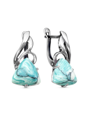 Серьги бижутерия, покрытие - серебрение с оксидированием, вставка - искусственный кахолонг