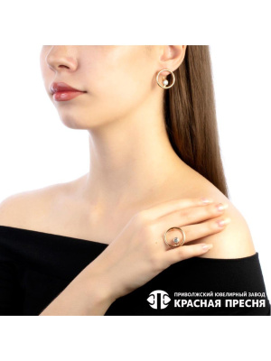 Серьги бижутерия, покрытие - золочение, вставка - фианит (недрагоценный камень)