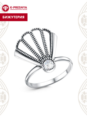 Кольцо бижутерия, покрытие - серебрение с оксидированием, вставка - стекло ювелирное preciosa