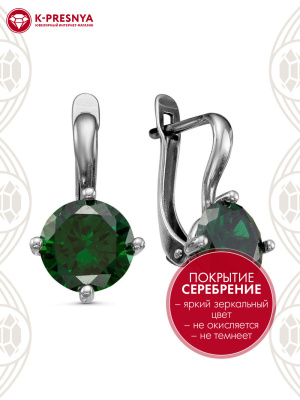 Серьги бижутерия, покрытие - серебрение с оксидированием, вставка - фианит (недрагоценный камень)