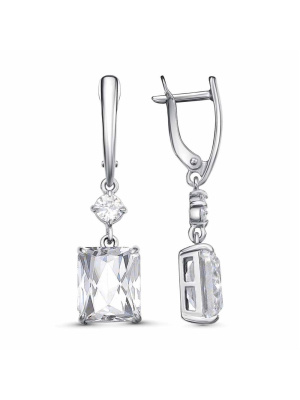 Серьги серебро 925 пробы, покрытие - платинирование, вставка - фианит (недрагоценный камень)