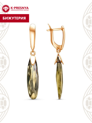 Серьги бижутерия, покрытие - золочение, вставка - стекло ювелирное собственной огранки