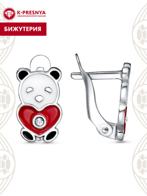 Серьги бижутерия, покрытие - платинирование, отделка - эмаль, вставка - стекло ювелирное preciosa