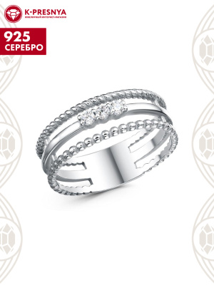 Кольцо серебро 925 пробы, покрытие - родирование, вставка - фианит (недрагоценный камень)