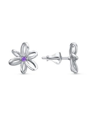 Серьги серебро 925 пробы, покрытие - платинирование, вставка - фианит (недрагоценный камень)