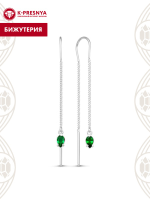 Серьги бижутерия, покрытие - серебрение, вставка - искусственная шпинель