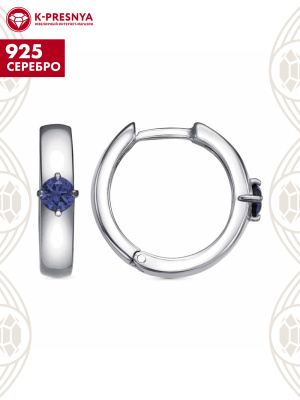 Серьги серебро 925 пробы, покрытие - платинирование, вставка - искусственная шпинель