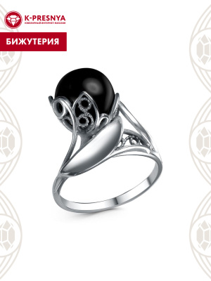 Кольцо бижутерия, покрытие - серебрение с оксидированием, вставка - имитация жемчуга