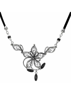 Колье бижутерия, покрытие - серебрение с оксидированием, вставка - искусственный агат, стекло ювелирное собственной огранки