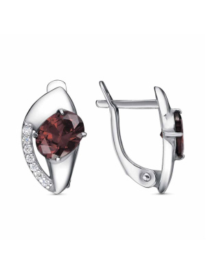 Серьги бижутерия, покрытие - платинирование, вставка - фианит (недрагоценный камень)