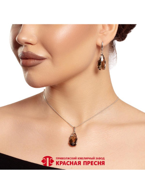 Серьги серебро 925 пробы, покрытие - родирование, вставка - искусственный кварц собственной огранки