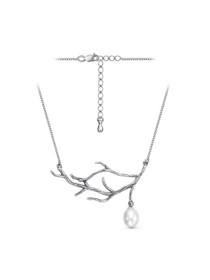 Колье бижутерия, покрытие - оксидирование, платинирование, вставка - имитация жемчуга