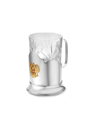 Подстаканник "отечество" серебро 925 пробы, покрытие - выборочное золочение, отделка - эмаль, без вставок