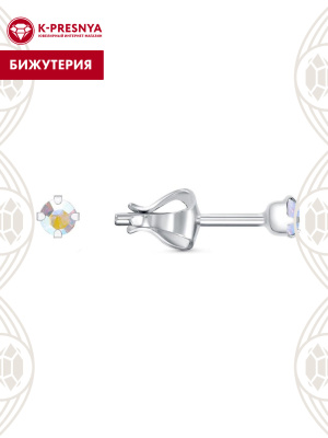 Серьги бижутерия, покрытие - серебрение, вставка - стекло ювелирное preciosa