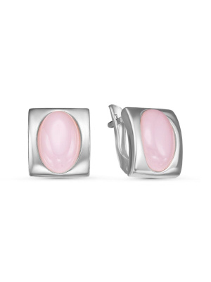 Серьги серебро 925 пробы, покрытие - родирование, вставка - искусственный кварц розовый