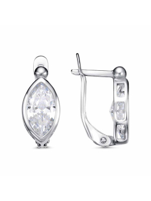 Серьги бижутерия, покрытие - платинирование, вставка - фианит (недрагоценный камень)