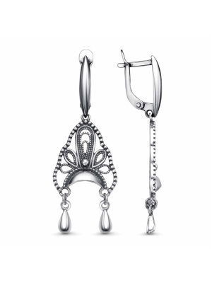 Серьги бижутерия, покрытие - серебрение с оксидированием, без вставок