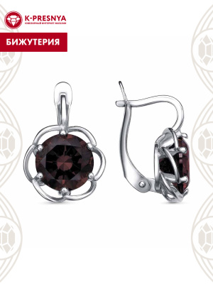 Серьги бижутерия, покрытие - платинирование, вставка - фианит (недрагоценный камень)