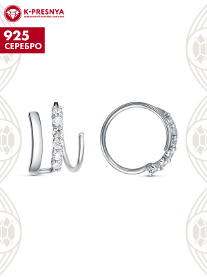 Серьга серебро 925 пробы, покрытие - родирование, вставка - фианит (недрагоценный камень)