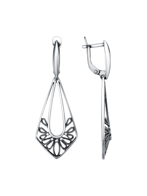 Серьги бижутерия, покрытие - серебрение с оксидированием, без вставок