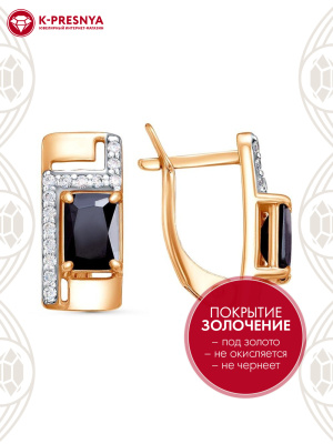 Серьги серебро 925 пробы, покрытие - золочение, выборочное родирование, вставка - фианит (недрагоценный камень)