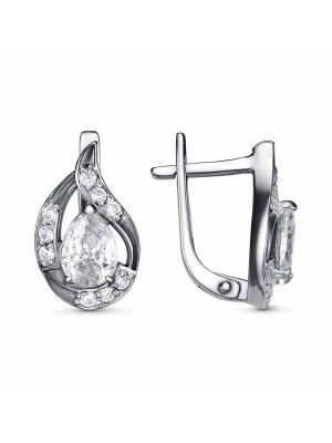 Серьги серебро 925 пробы, покрытие - оксидирование, вставка - фианит (недрагоценный камень)