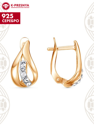 Серьги серебро 925 пробы, покрытие - золочение, выборочное родирование, вставка - фианит (недрагоценный камень)