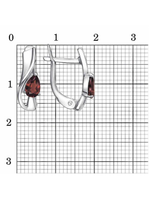 Серьги серебро 925 пробы, покрытие - родирование, вставка - гранат (полудрагоценный камень)