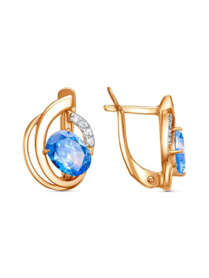 Серьги бижутерия, покрытие - золочение, выборочное родирование, вставка - фианит (недрагоценный камень)