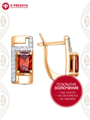 Серьги серебро 925 пробы, покрытие - золочение, выборочное родирование, вставка - фианит (недрагоценный камень)