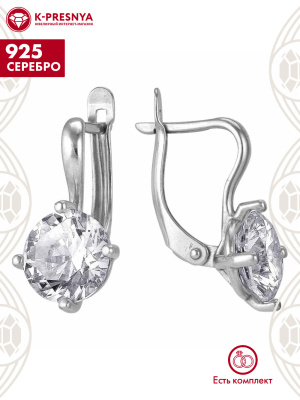 Серьги серебро 925 пробы, без покрытия, вставка - фианит (недрагоценный камень)