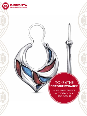 Серьги серебро 925 пробы, покрытие - платинирование, отделка - эмаль, без вставок