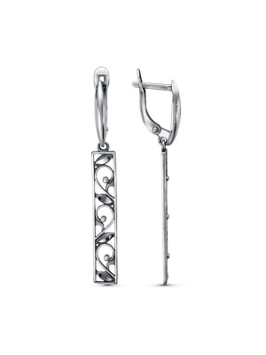 Серьги бижутерия, покрытие - серебрение с оксидированием, отделка - алмазная грань, без вставок