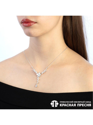 Колье серебро 925 пробы, без покрытия, вставка - фианит (недрагоценный камень)