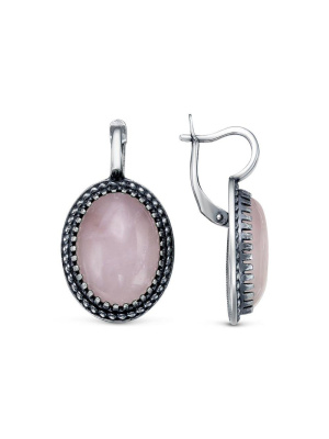 Серьги бижутерия, покрытие - серебрение с оксидированием, вставка - искусственный кварц розовый
