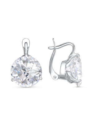 Серьги серебро 925 пробы, покрытие - родирование, вставка - фианит собственной огранки (недрагоценный камень)