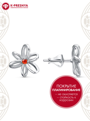 Серьги серебро 925 пробы, покрытие - платинирование, вставка - фианит (недрагоценный камень)