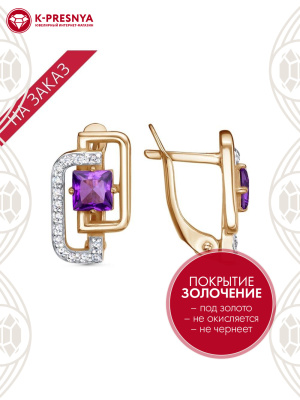 Серьги серебро 925 пробы, покрытие - золочение, выборочное родирование