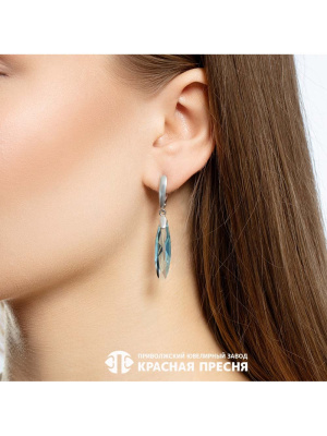 Серьги серебро 925 пробы, покрытие - платинирование, вставка - стекло ювелирное собственной огранки