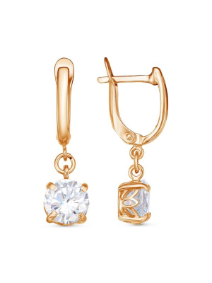 Серьги бижутерия, покрытие - золочение, вставка - фианит (недрагоценный камень)